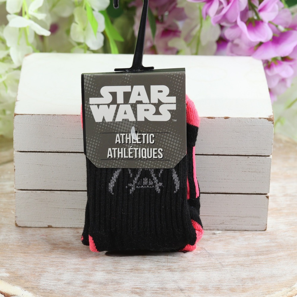 Star Wars Darth Vader Athletic Crew Socks Black Pink Kids Shoe Size 13-3 New